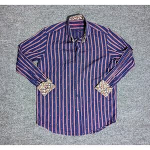Robert Graham Shirt Mens Size 39 / 15.5 Flip Cuff Floral Striped Long Sleeve
